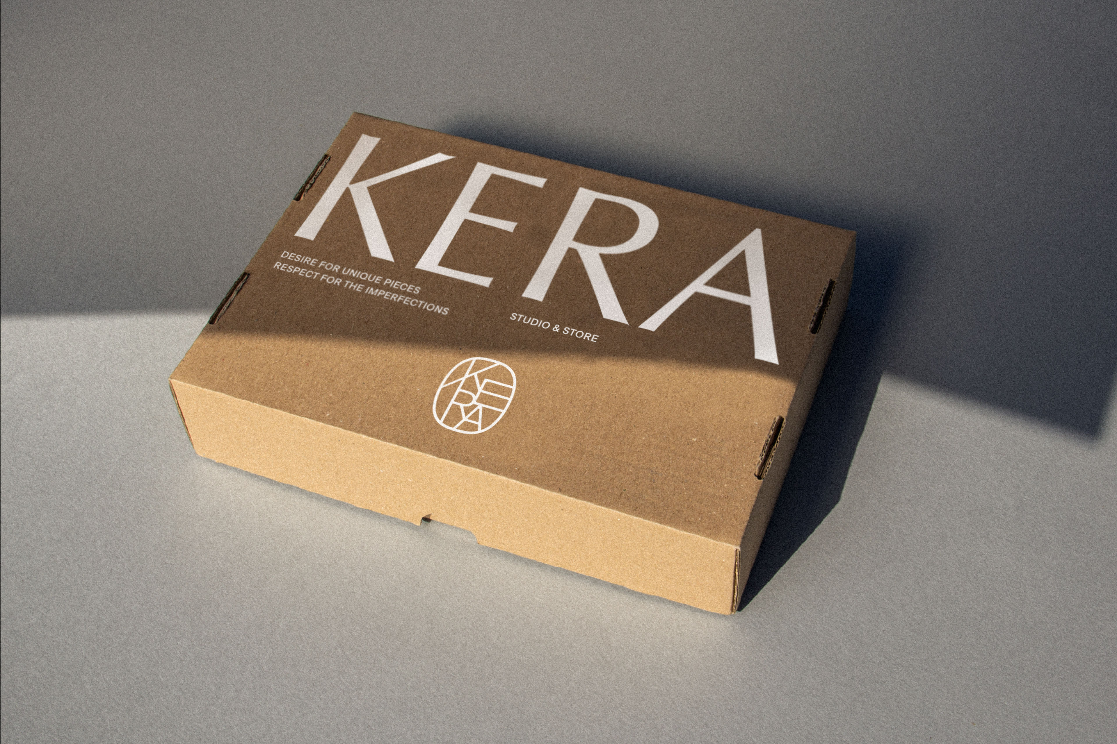 A cardboard box with the word kera on it.